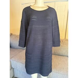 Maison Ullens Textured Striped Wool Shift Dress Size Large Made in Italy